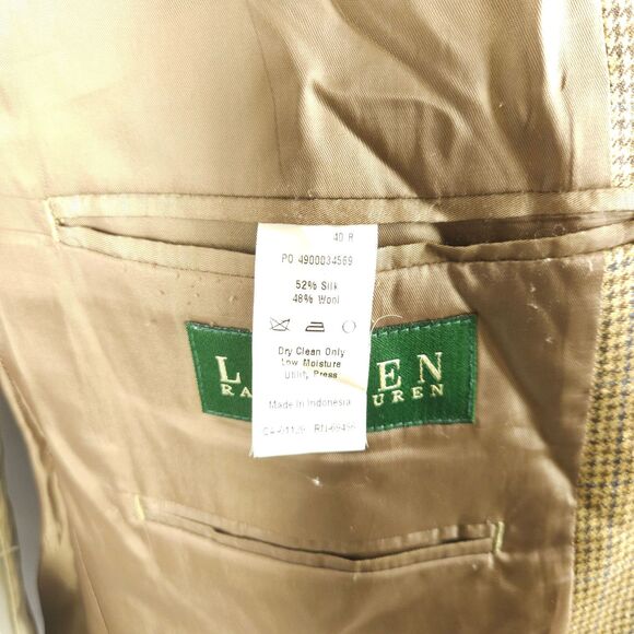 Lauren Ralph Lauren Mens 40R Beige Silk Wool 2-Button Sports Coat Blazer - Picture 5 of 8